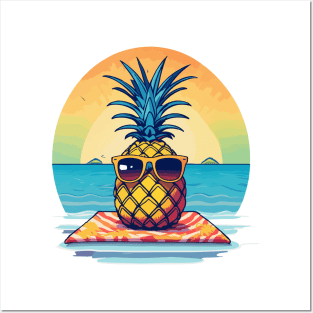 simplistic pineapple wearing oversized sunglasses and chilling Posters and Art